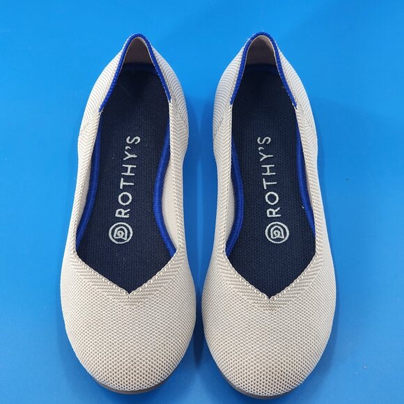 ROTHY'S The Flat Round Toe Flax Birdseye Cream/Gray Comfort Ballet Flats - Picture 1 of 9